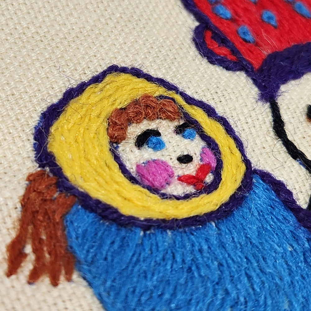 Vintage Hand‎ Embroidered Winter Wall Hangings Set 2 Snowman Sledding Folk Art - Picture 3 of 8